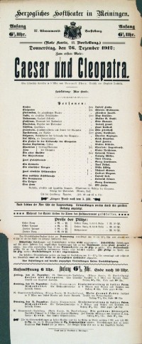 Caesar und Cleopatra, 26. 12. 1912 (Herzogliches Hoftheater in Meiningen, Theaterzettel)