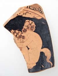 Schale, attisch-rotfigurig (Fragment), Jenaer Maler: Satyr, Mänade. 1. Viertel 4. Jahrhundert v. Chr.