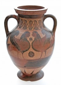 Bauchamphora, attisch-schwarzfigurig: Sirenen, Sophilos. Frühes 6. Jahrhundert v. Chr.
