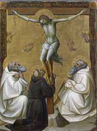 Piero di Giovanni, gen. Don Lorenzo Monaco: Christus am Kreuz mit den Heiligen Benedikt, Franziskus und Romuald. Um 1405-07